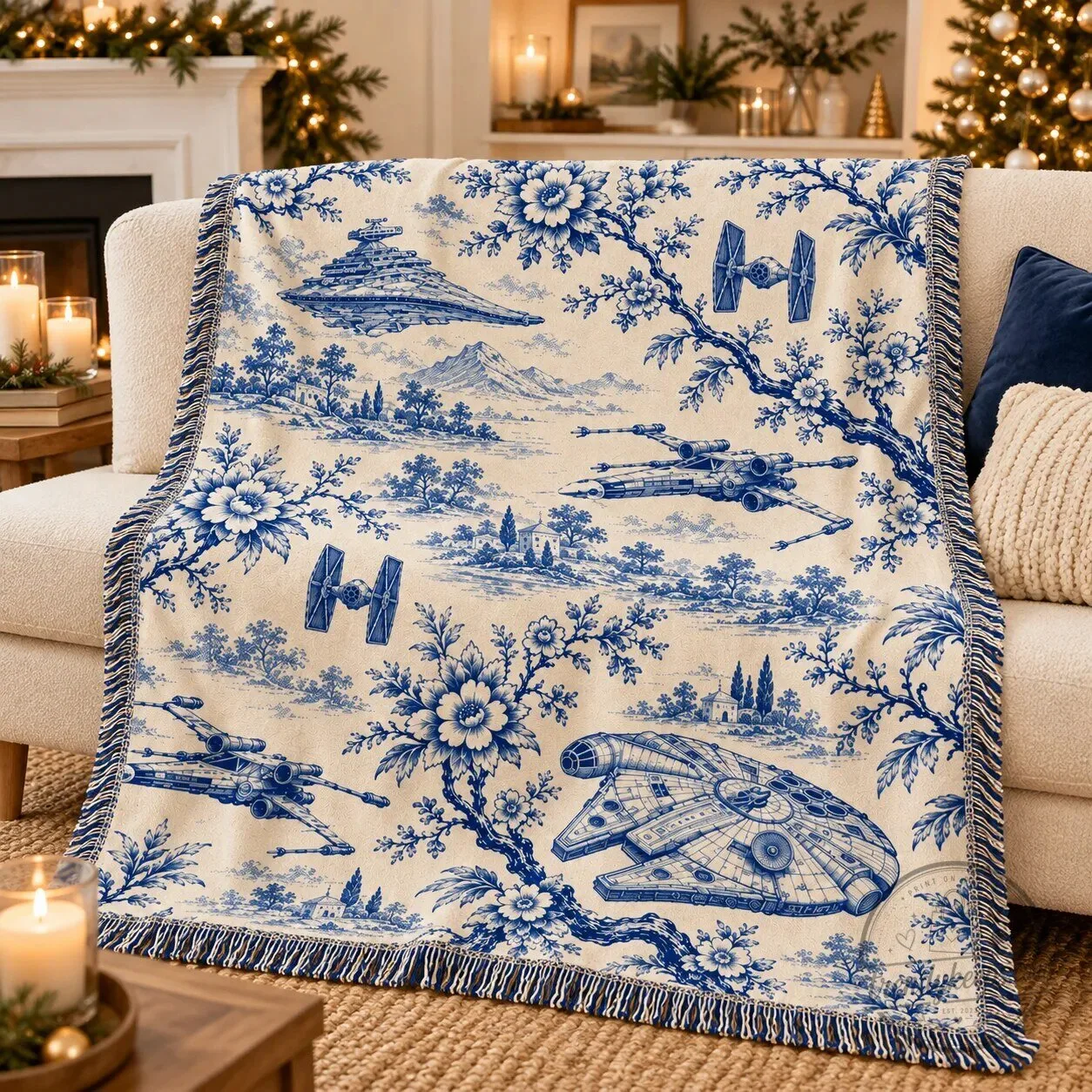 Star Wars Toile De Jouy Millennium Falcon X-Wing Starfighter Woven Blanket 8 Star Wars Toile De Jouy Millennium Falcon X-Wing Starfighter Woven Blanket