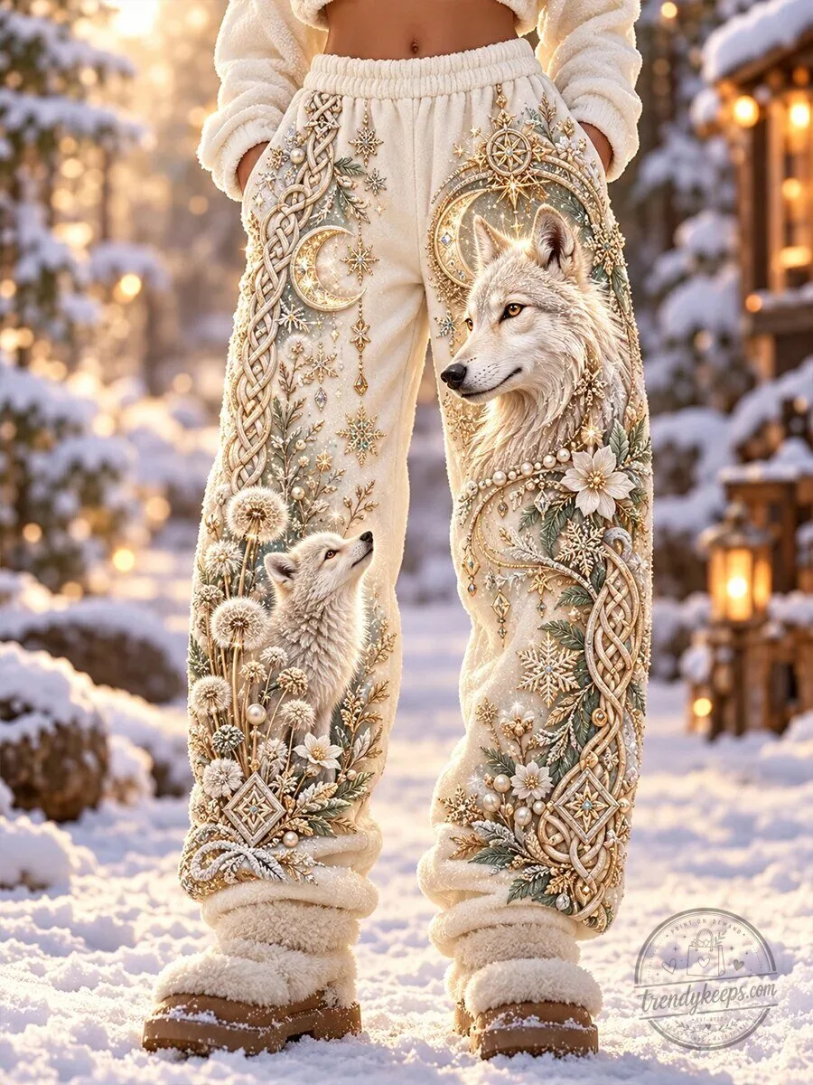 Winter Wolf and Moon Nordic Animal Casual Pants
