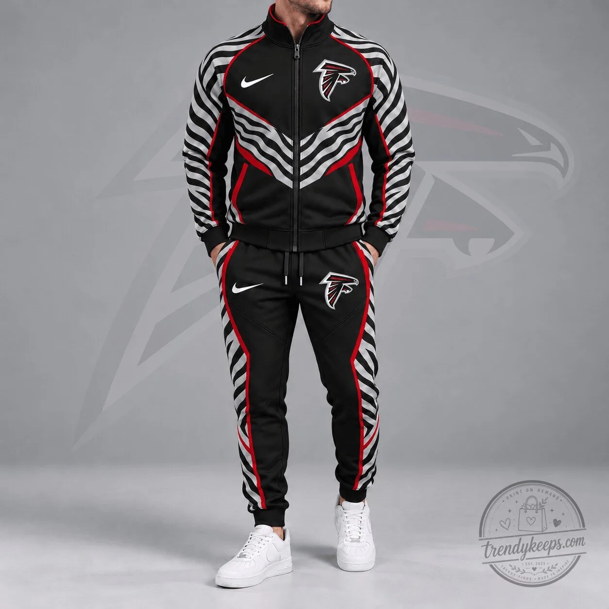 Full Zip Track Jacket with Dynamic Tiger Stripe Print for Atlanta Falcons Fans