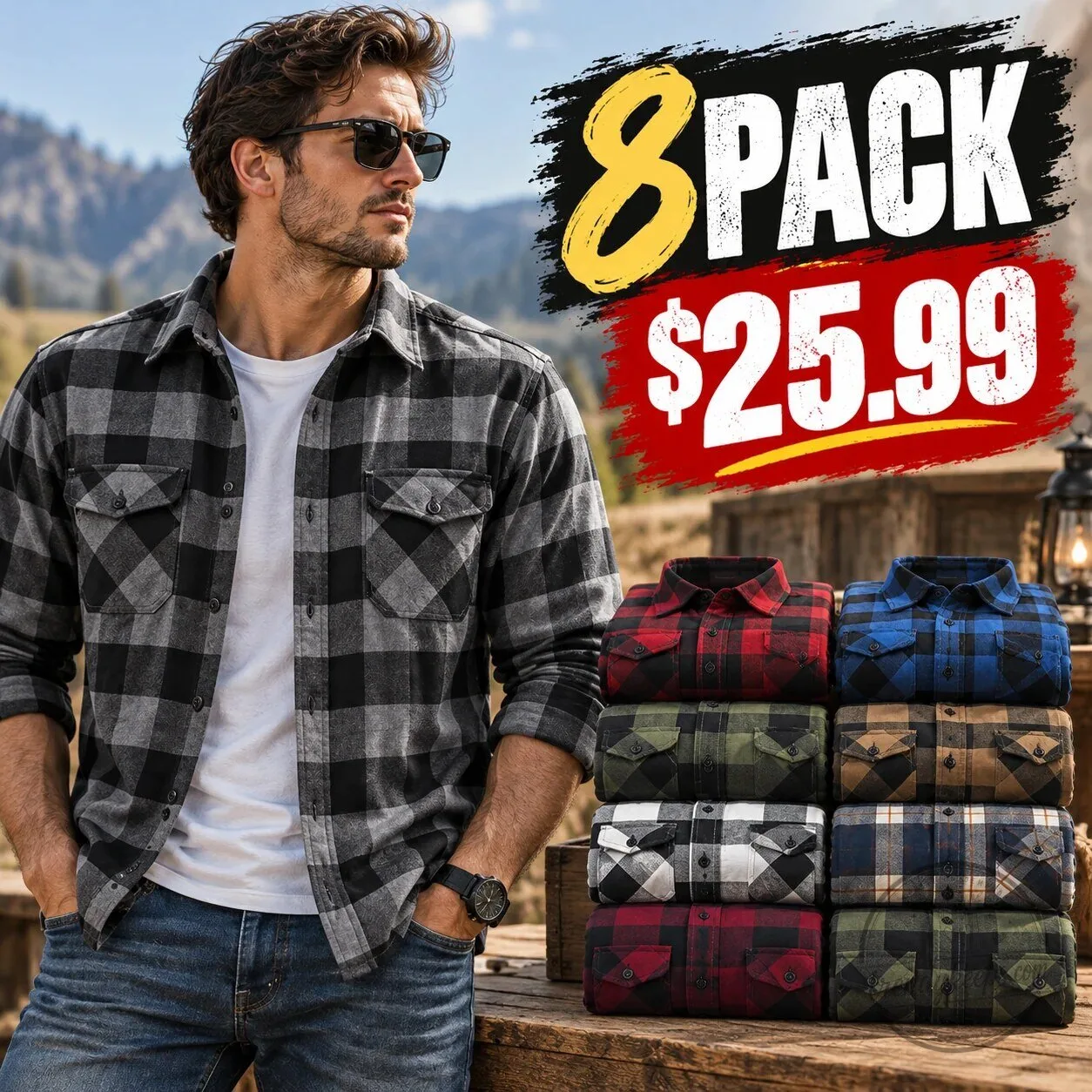 Men's Plaid Flannel Button-Up Long Sleeve Casual Shirt