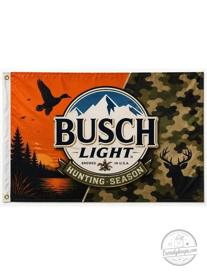 Busch Light Hunting Season Camouflage Orange Sunset Wildlife Flag