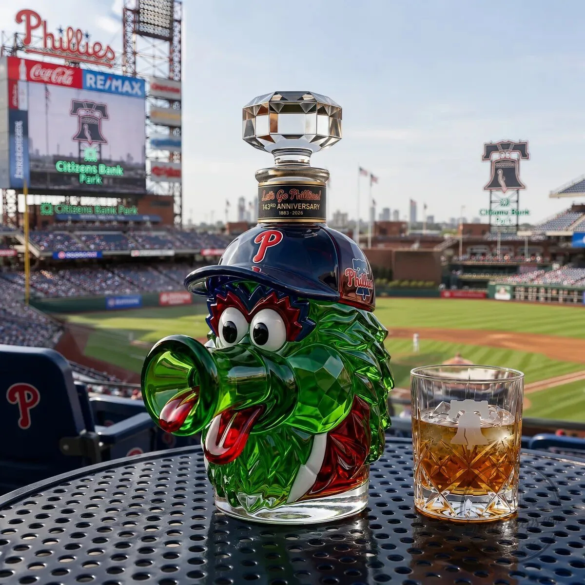 Philadelphia Phillies Phanatic 143rd Anniversary Whiskey Decanter Bottle
