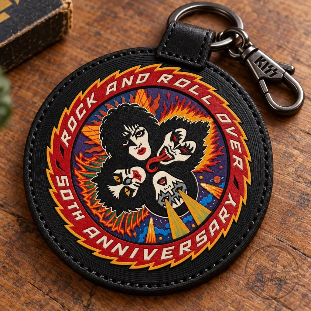 KISS Rock and Roll Over 50th Anniversary Album Cover Art Leather Keychain KISS Rock and Roll Over 50th Anniversary Album Cover Art Leather Keychain
