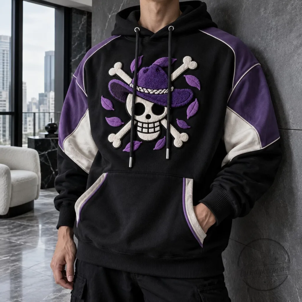 One Piece Straw Hat Pirates Jolly Roger Embroidered Skull Hoodie