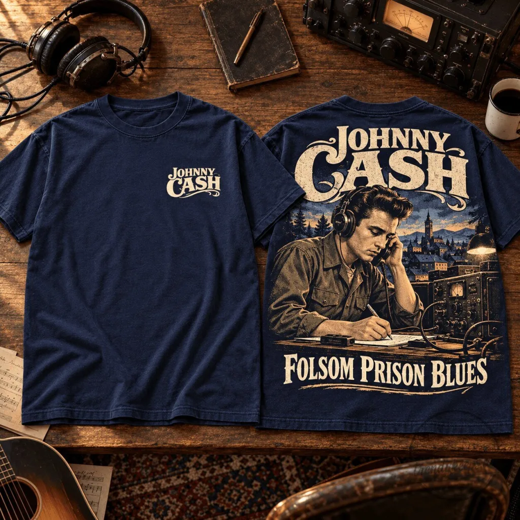 Johnny Cash Folsom Prison Blues Vintage Radio Artwork Country Music T-Shirt Johnny Cash Folsom Prison Blues Vintage Radio Artwork Country Music T-Shirt