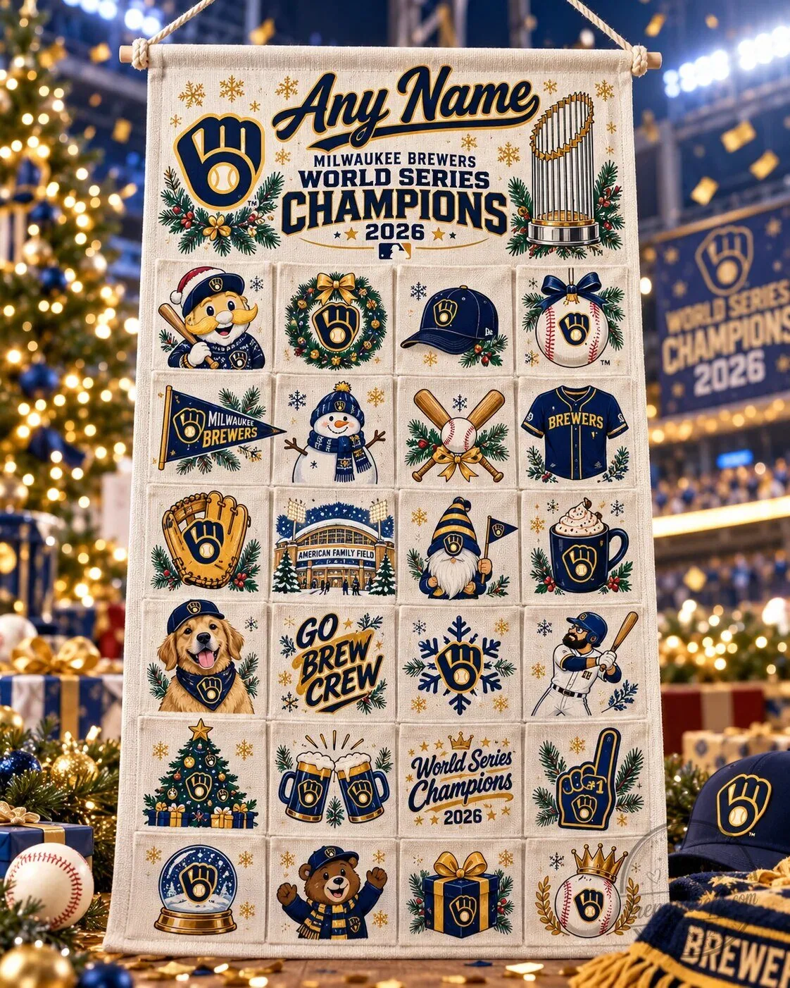 2026 Christmas Advent Calendar Wall Hanging 2D for Milwaukee Brewers World Series Champions 1 2026 Christmas Advent Calendar Wall Hanging 2D for Milwaukee Brewers World Series Champions