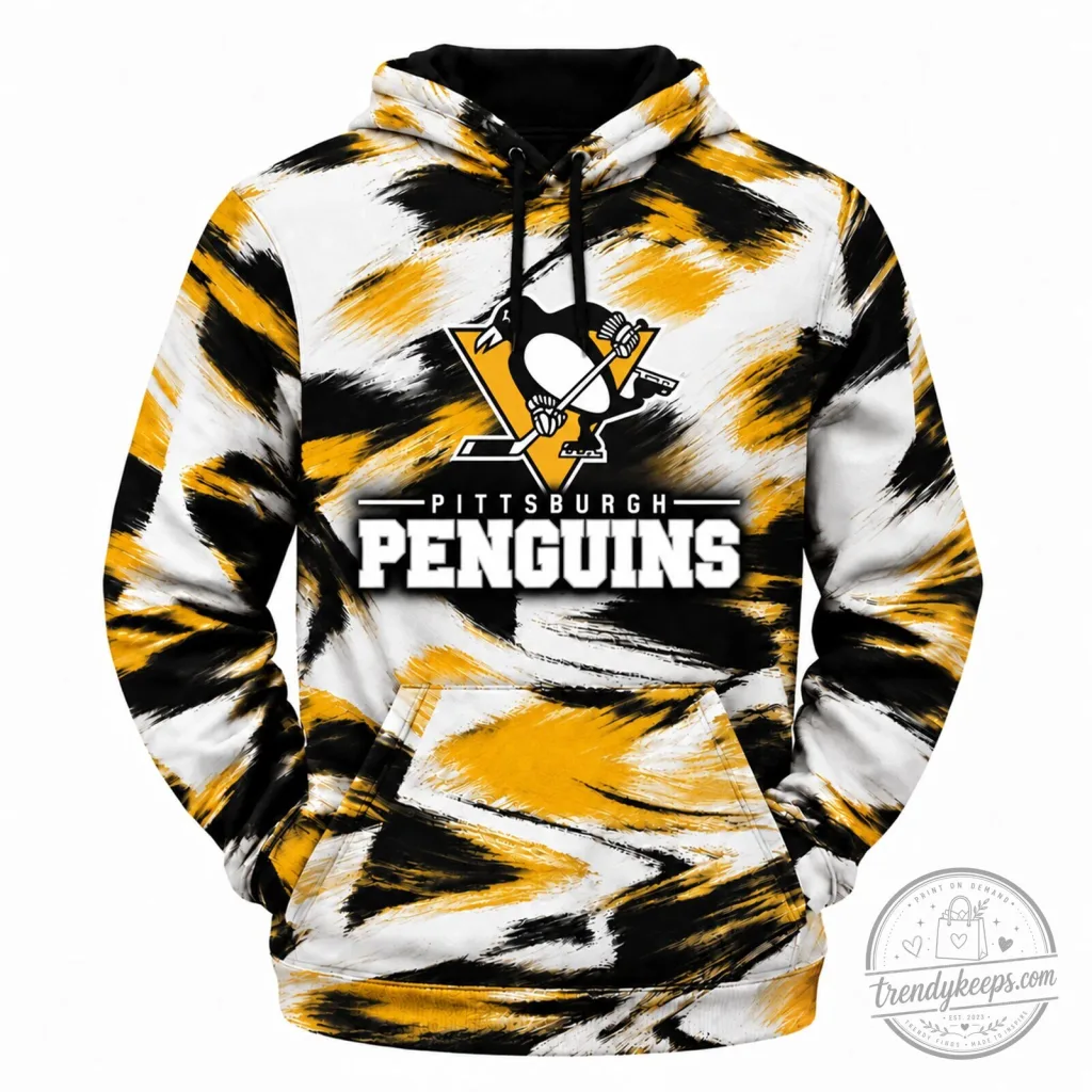 Pittsburgh Penguins NHL Hockey Team Black Gold White Abstract Hoodie Pittsburgh Penguins NHL Hockey Team Black Gold White Abstract Hoodie