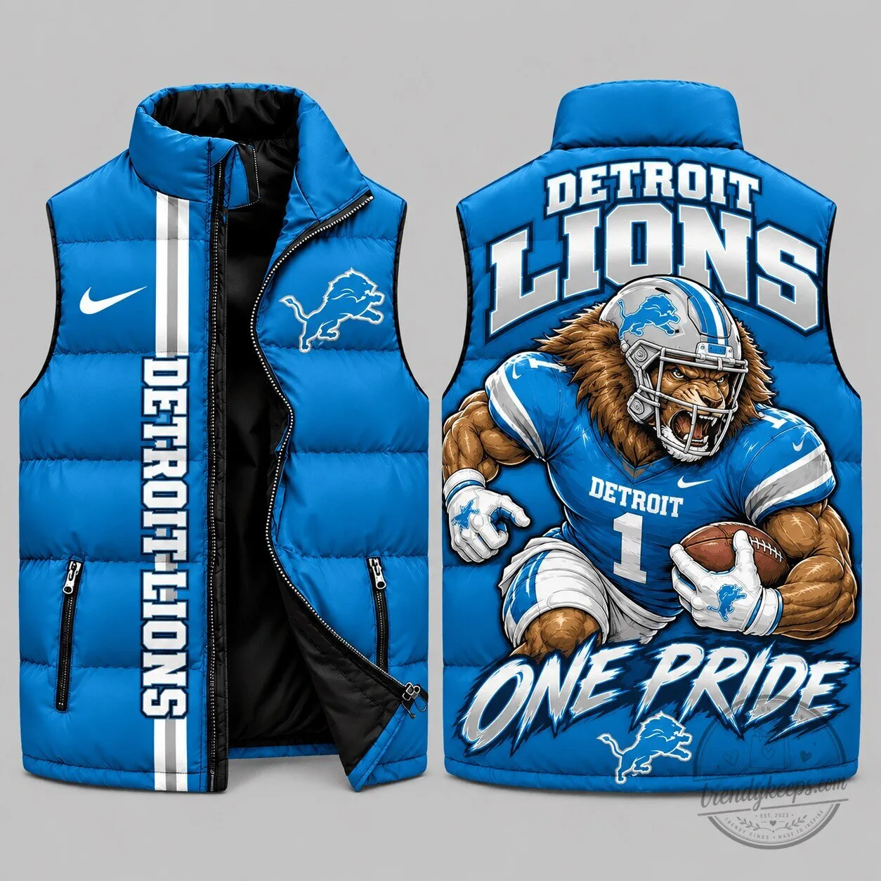 Detroit Lions NFL Football Charging Mascot Puffer Vest for Men and Women