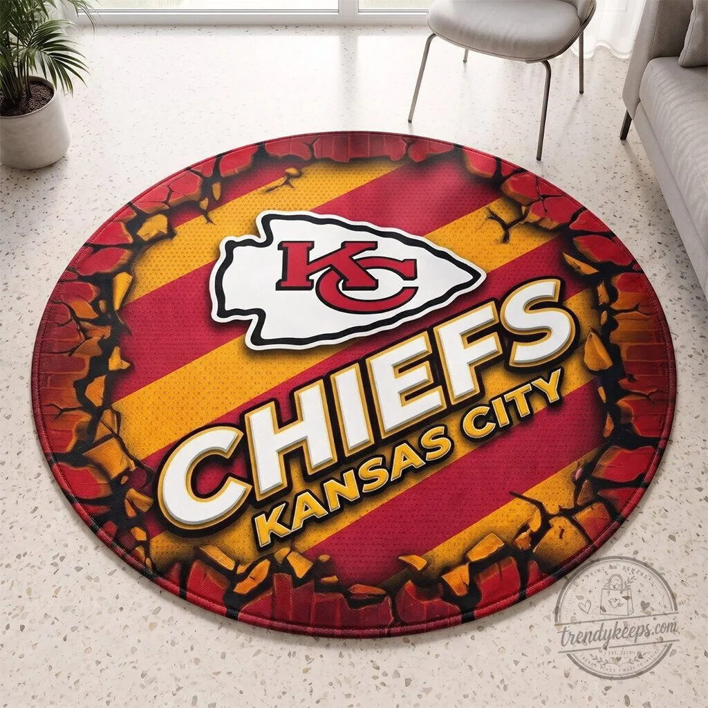 Kansas City Chiefs Football Team Logo Round Area Rug