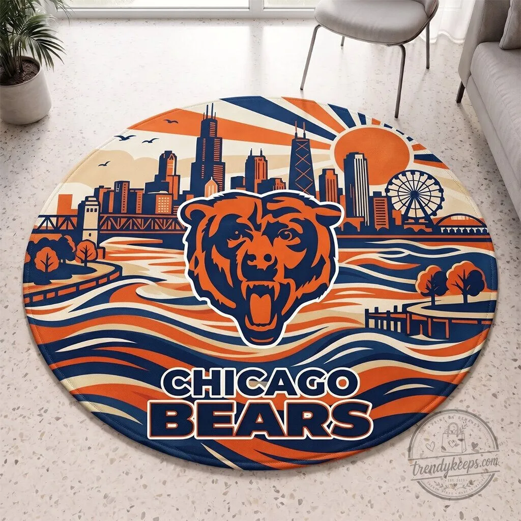 Chicago Bears NFL Football Team Logo Round Rug for Man Cave Decor